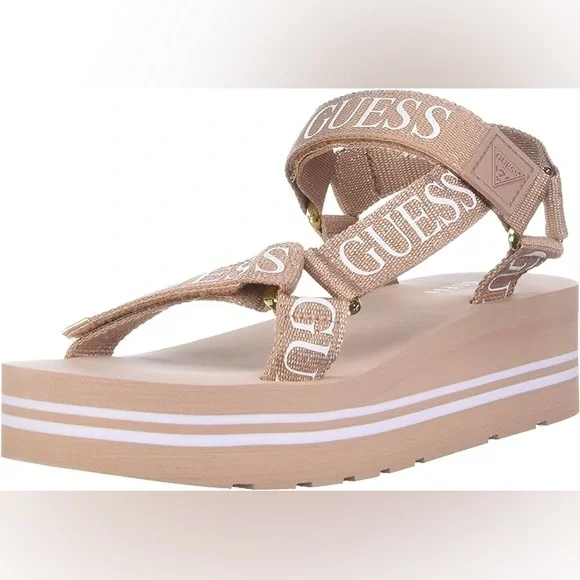Guess Women's AVIN Wedge Sandals Rose Gold New 8 Shoes - Picture 2 of 6
